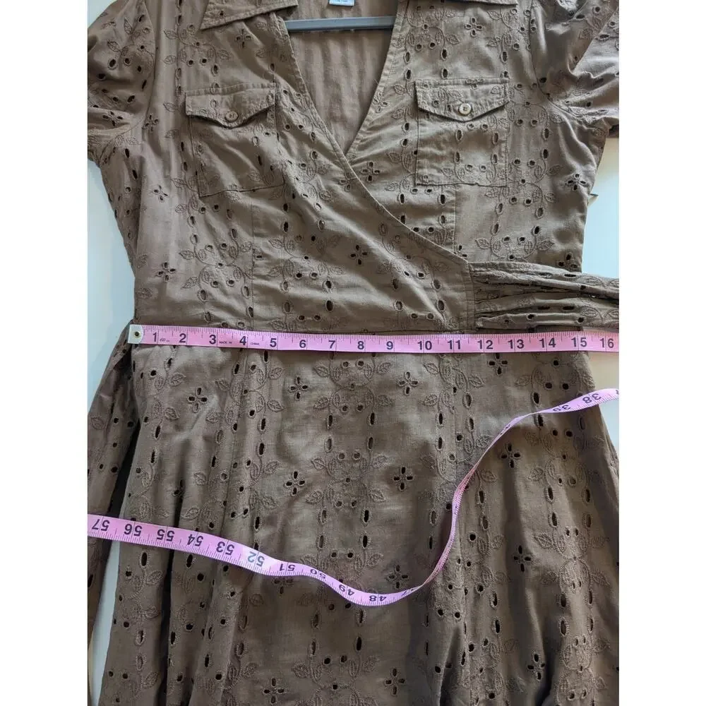 CAbi Midi Dress Floral Eyelet Faux Wrap Shirt Retro Rockabilly Brown Size 8 - Picture 10 of 11